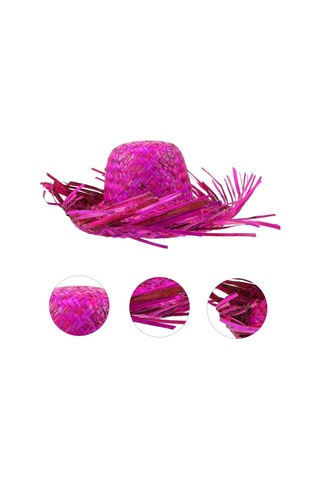 Tropikal Parti Pembe Fuşya Hasır Hawaii Şapkası 13x36 Cm Diğer