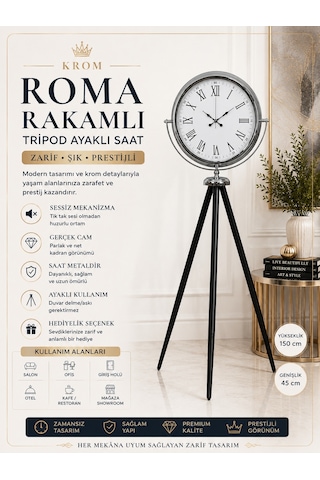 Krom Asalet Tripod Ayaklı Saat