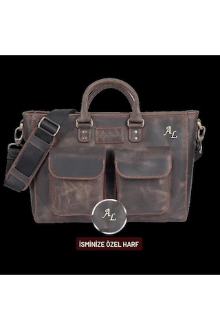 İsme Özel Askılı Cepli Evrak - Laptop Çantası - %100 Crazy Deri - Ac09003 - Kahverengi-130580 Siyah