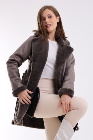 Winmoda34 Kadın İçi Kürklü Deri Kaban Ceket Külgri