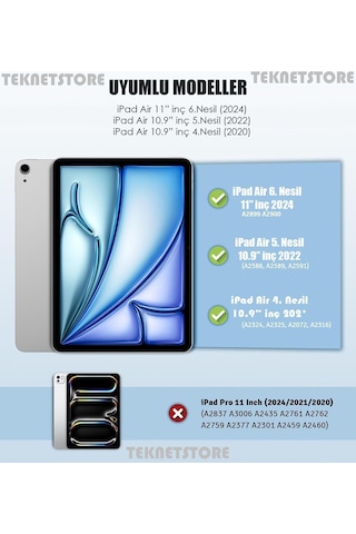 Apple Uyumlu iPad Air 6 11 Inç M2 Çip 2024 Tablet Kılıfı İnce Tasarım Smart Cover Standlı Akıllı Kapak Kılıf