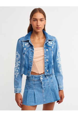 Dilvin Kabartma İşlemeli Kot Mont Mont