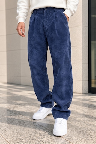 Polo State Erkek Yıkamalı Fitilli Kadife Bol Kesim Pantolon - Saks