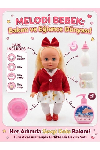 Mila Altını Islatan Konuşan 34 Cm Bebek Bakımı Eğitici Aksesuarlı Oyun Seti Kırmızı Kırmızı