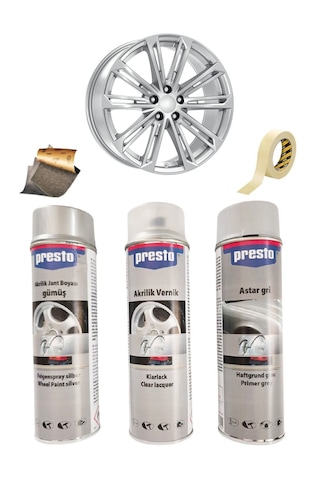 Presto Gümüş Gri Sprey Jant Boyama Seti+vernik+astar 500 Ml.