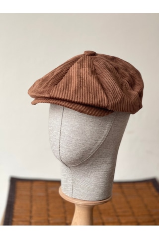 Aida Jewelss Kışlık Kadife Ingiliz Kasket Peaky Blinders Model Erkek Kasket Dökümlü Kadife Kasket Kahverengi
