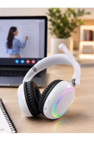 Northcity Kablosuz Bluetooth Kulaklık Rgb Işıklı, Mikrofonlu, Type-c Şarj Destekli Beyaz Kulaklık