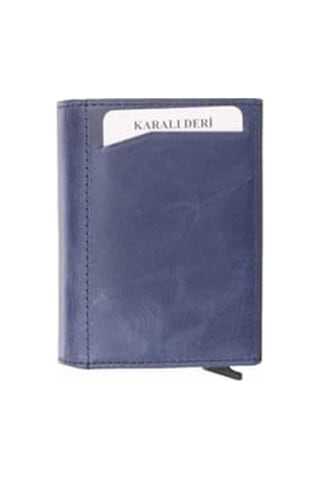 Karalı Deri Crazy Bryat Lacivert Mekanizmalı Kartlık Cüzdan K501-4 Lacivert
