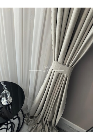 %100 Karartma Blackout Sıvama Keten Ultrasonik Kesim Fon Perde 2 Renk Seçeneği 001