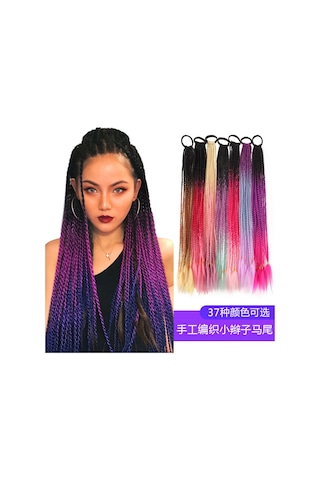 Peruk At Kuyruğu Renkli Örgü Yüksek Sıcaklık Fiber Büküm Örgü Degrade Renk Etnik Stil Üç Telli Örgü Dreadlocks At Kuyruğu