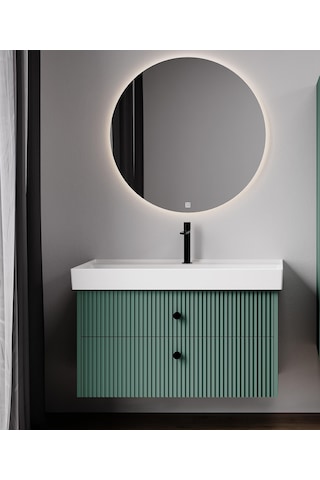 Denko Marsilya 100 Cm Beyoğlu Yeşil Banyo Dolabı Takımı Ve Boy Dolabı Antrasit