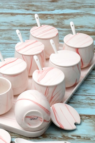 Arow Tr-3014 Linda Pembe 25 Parça Porselen Baharat Takımı Pembe