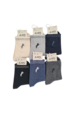 Erkek Çocuk Çorap Soket 6 Çift Siyah-lacivert-gri-antrasit-krem-mavi-1886 ÇoK Renkli