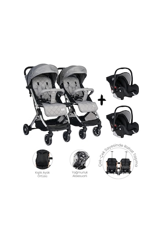 Lorelli Fiorano Kabin Set İkiz Bebek Arabası - Dolphin Grey