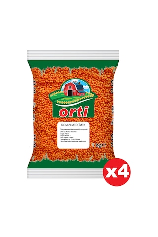 Orti Kırmızı Mercimek 1 Kg. x 4 Adet