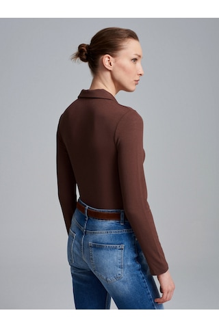 Dilvin 32671 Düğme Detaylı Polo Yaka Top-açık Kahve Açık Kahverengi