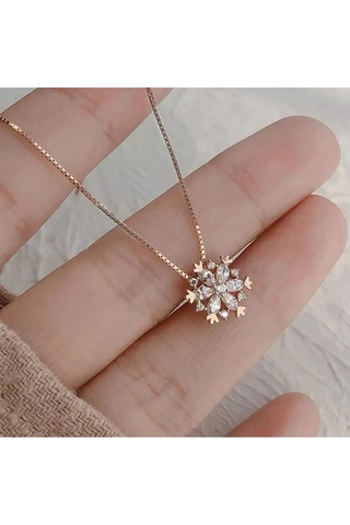 925ayar Zirkon Taşlı Kar Tanesi Rose Renk Kolye