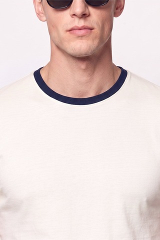 Efor Slim Fit Bisiklet Yaka Ekru - Lacivert Tişört Ts 932 Ekru-lacivert