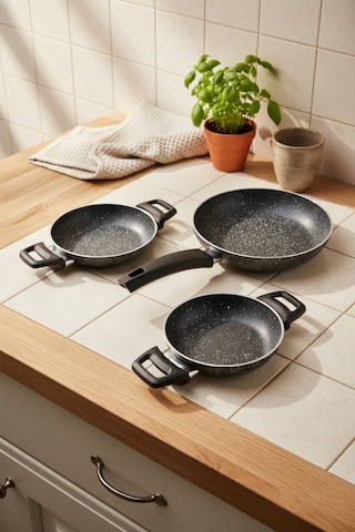 Bernardo Athelas 3 Parça Tava Ve Sahan Seti Gri Gri