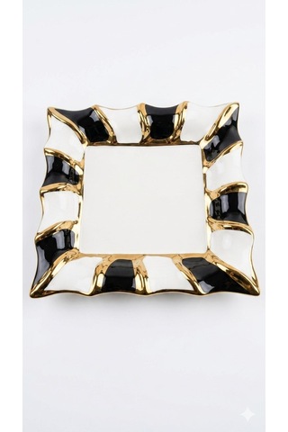 Sembol Porselen Kare Sunum Tabağı Siyah-beyaz-gold 25,5 Cm