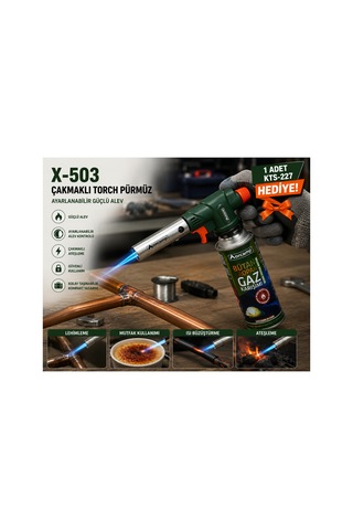 Orcamp X-503 Çakmaklı Torch Pürmüz 1 Adet Kts-227 227 Gr Gaz Kartuşu Hediyeli Çok Renkli