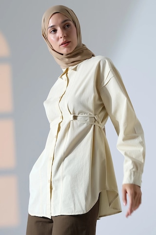 Kadın 100% Pamuk Poplin Kumaş Krem Tesettür Gömlek Çok Renkli