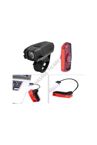 Hsgl Usb Şarjlı Ön Arka Işıklı Far Set Mavi - Beyaz