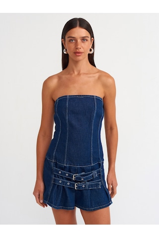 Dilvin Mini Denim Elbise Lacivert