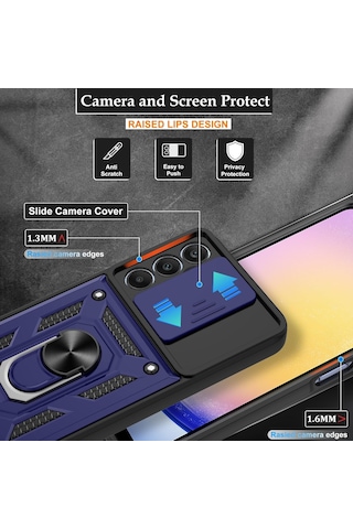 Samsung Galaxy A35 Uyumlu Kılıf Kamera Koruma Sürgülü Antishock Magnetic Yüzüklü Standlı Kapak