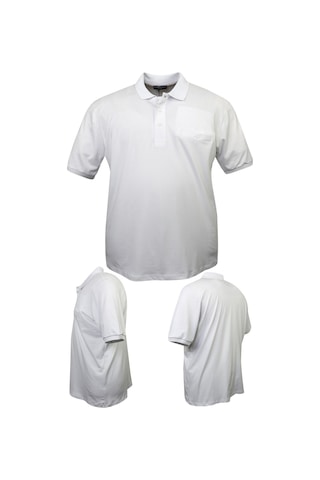 Erkek Büyük Beden 115 - 155 Kilo Arası Uygun Bedenli Likralı Pike Polo Yaka Cepli Tişört Beyaz