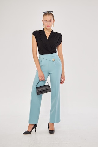 Lovelf Kare Düğme Bol Paça Pantolon Mint Yeşili Mint Yeşili