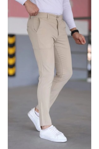 Defymoda Erkek Slim Fit Likralı Gabardin Pantolon Bej