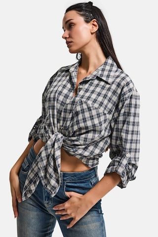 Itsbasic Kadın Siyah Beyaz S6 Ekose-27 Oversize Koton Gömlek