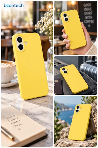 Apple Apple iPhone 17 Uyumlu Kılıf Renkli Lansman İçi Kadife Yumuşak Kamera Yükseltili Silikon Bordo Sarı
