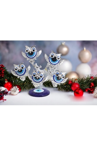Feng Shui Nazar Boncuğu Çiçeği Hayat Ağacı Biblo Servet Çakra Şans Ağacı Mavi Göz Baykuş 15 Cm. 96728053