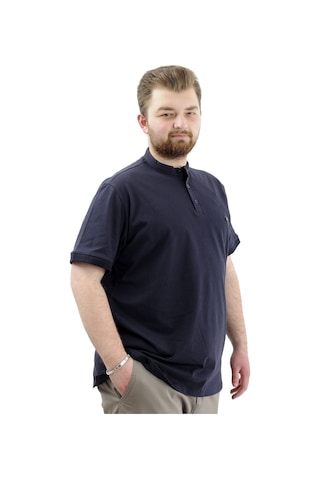 Mode Xl Büyük Beden Erkek Tişört Düğmeli Hakim Yaka T-shirt U24339 Lacivert Lacivert