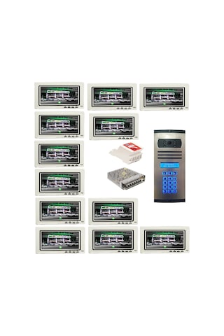 17 Daire Nts 2015-b 7'' Görüntülü Diafon Beyaz-8003 Tuş Takımlı Şifreli Zil Panelli Set