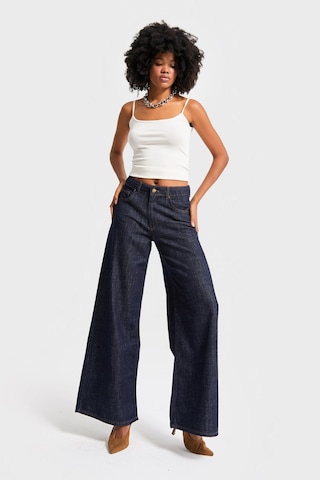 it's basic Kadın İndigo Renk 7w5-50 Palazzo Fit %100 Koton Dökümlü Kumaş Denim Jean