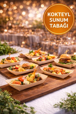 50'li Pkt Büyük Bambu Kayık Tadım Tabağı 17x9 Cm Kokteyl Sunum Tabağı Catering Parti Servis Tabak