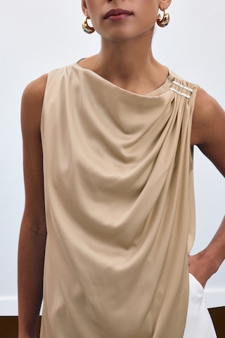 Sateen Aksesuar Detaylı Kolsuz Bluz - Bej-136917 Bej