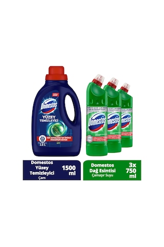Domestos Çamaşır Suyu Dağ Esintisi 3 x 750 ML + Domestos Çam Yüzey Temizleyici 1500 ML