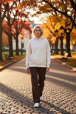 Benerly Kadın Kapüşonlu Düşük Kol Geniş Kalıp Örme Sweatshirt Fonksiyonel Bej