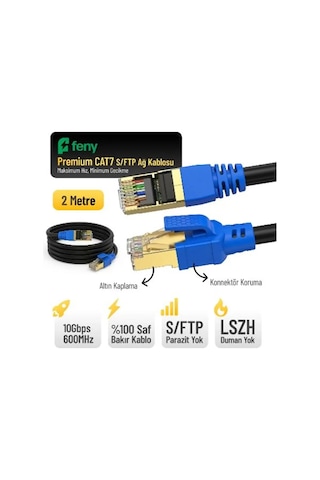 Feny Fn-cat7ls02 10gbps İnternet 60mhz 2 Metre Cat7 Gold Patch Kablo Yanmaz- Yüzde 100 Saf Bakır