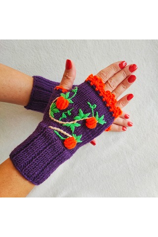 Newdaycraft El Örgüsü Motifli Parmaksız Eldiven / Bileklik - Halloween Mor Koyu Mor