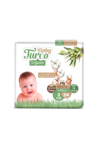 Baby Turco Doğadan Bebek Bezi 3 Numara Midi 34 Adet