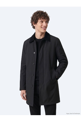 Kip Siyah Regular Fit Gömlek Yaka Casual Dokuma Pardösü