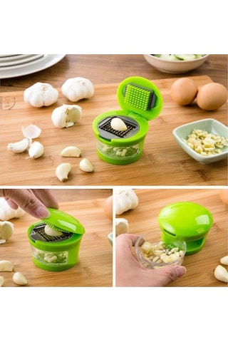 2 Farklı Bıçaklı Hazneli Kapaklı Pratik Sarımsak Soğan Rendesi Yeşil