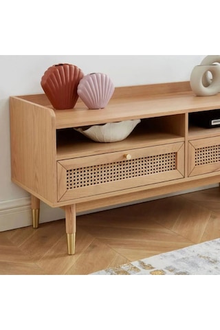 Livento Modern Masif Ahşap Hazeran Tv Ünitesi Natural