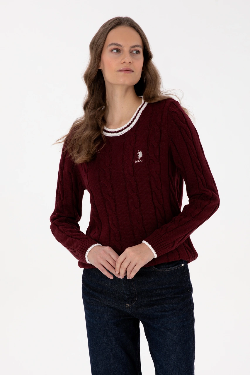 U.S. Polo Assn. Kadın Bordo Bisiklet Yaka Kazak 50317182-VR014