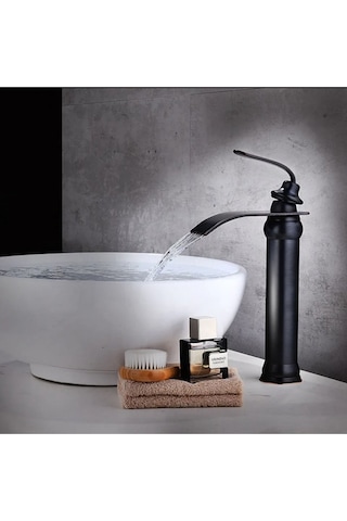 Banyo Çanak Lavabo Bataryası Mat Siyah Renk Şelale Model